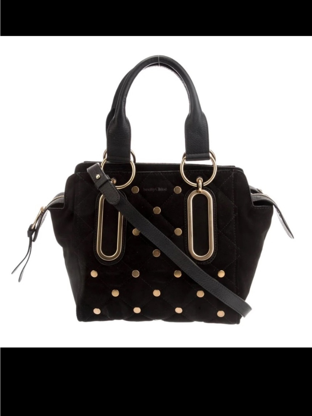 See By Chloe Small Paige Black suede and gold hardware crossbody Satchel - Picture 5 of 12